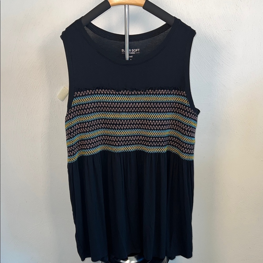 Torrid Black Tank Top with Colorful Zigzag Pattern